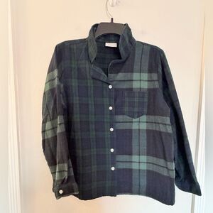 LL Bean Womens Scotch Plaid Flannel Green Button Down Pajama Top - Size MP